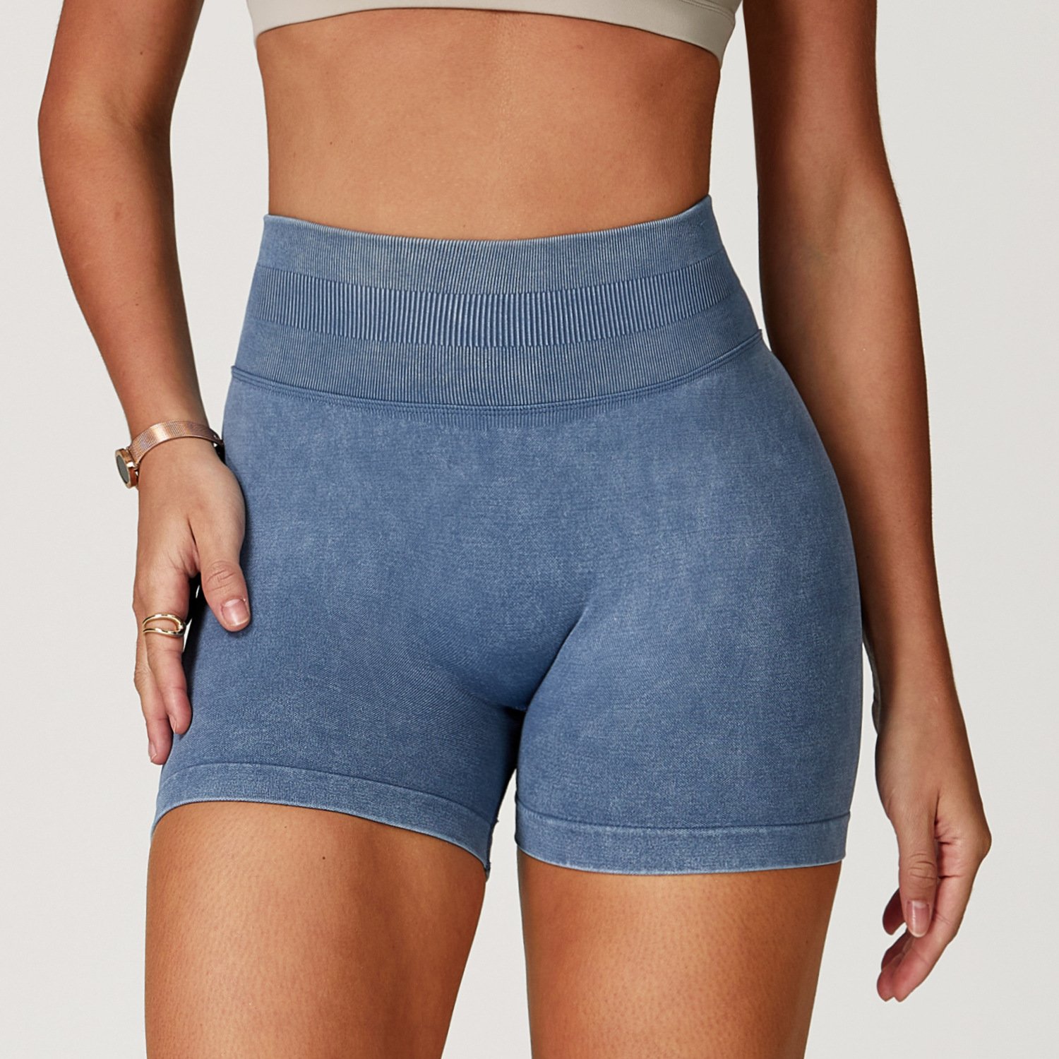 Seamless Stone Washed Yoga Shorts High Waist Hip Lift Shorts - Image 6