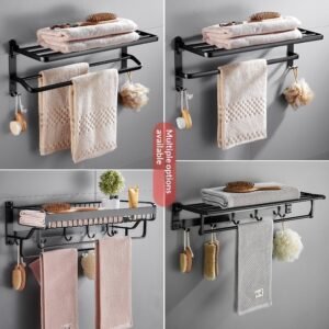 No-drill Bathroom Shelf Space Aluminum Towel Rack Storage Towel Holder Bathroom Hardware Accessory