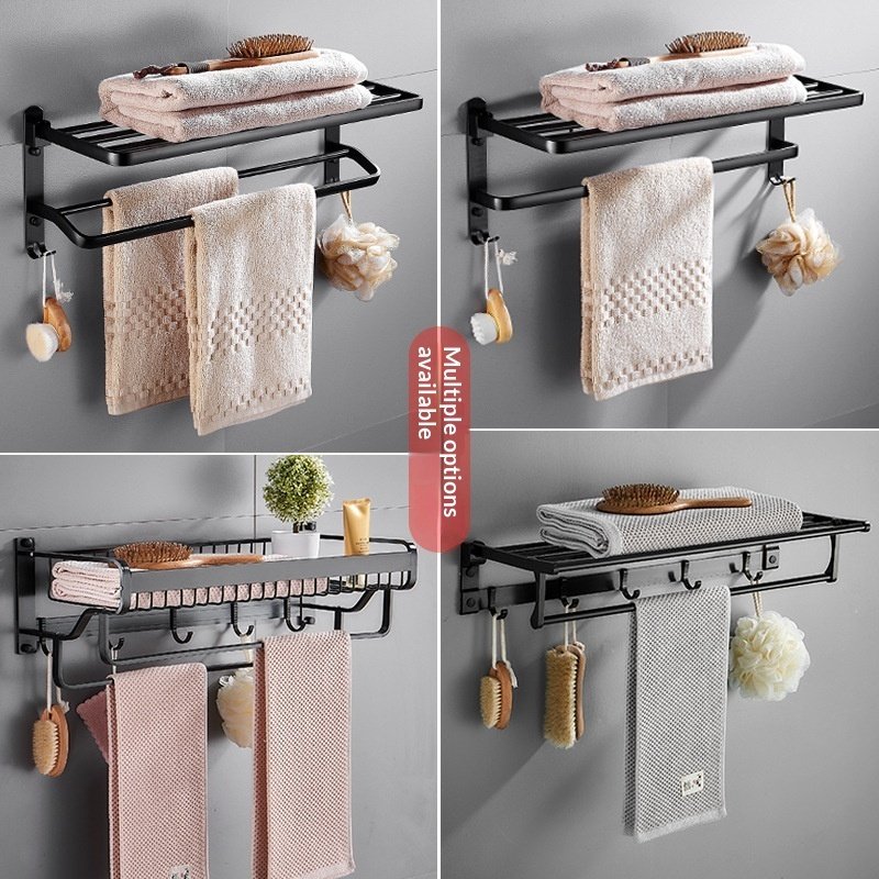 No-drill Bathroom Shelf Space Aluminum Towel Rack Storage Towel Holder Bathroom Hardware Accessory