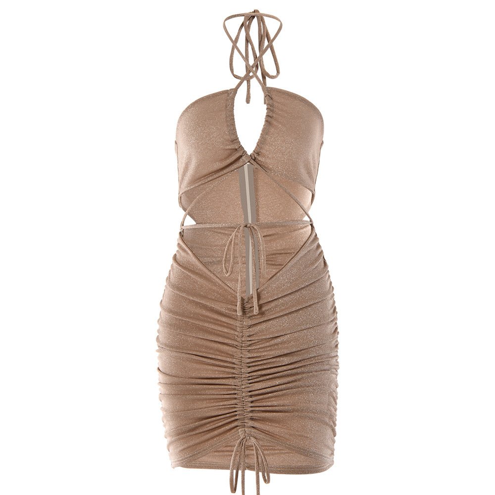 Autumn Bright Silk Dress Sexy Hot Girl Halter Halter - Image 2