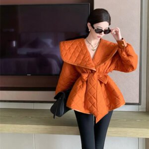Stylish Navy Collar Bow Tie Cotton Jacket