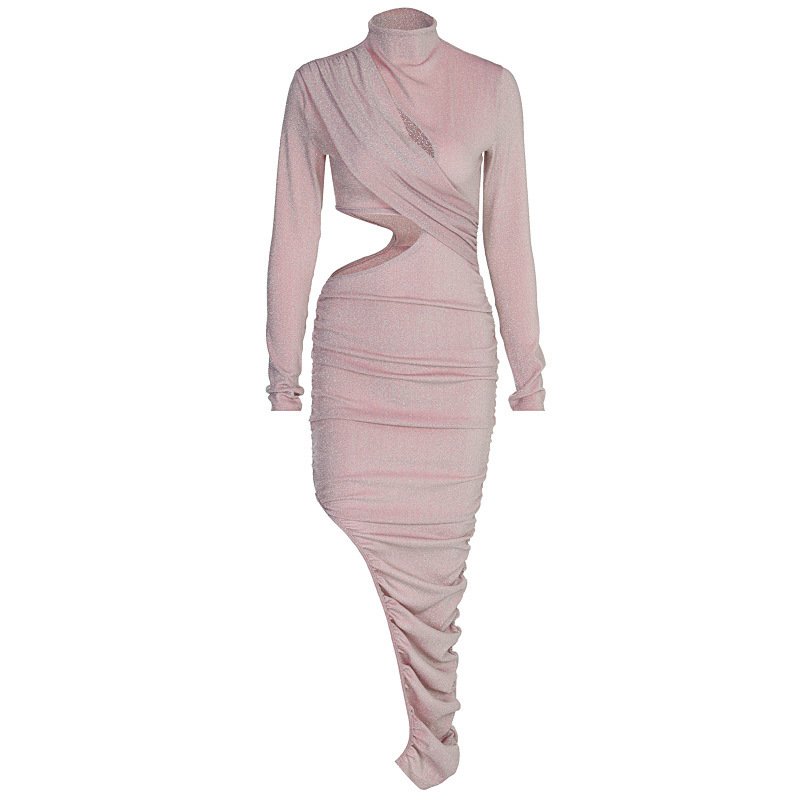 Fashion Sexy Hollow Folds Slim Irregular Dress Women - Image 5