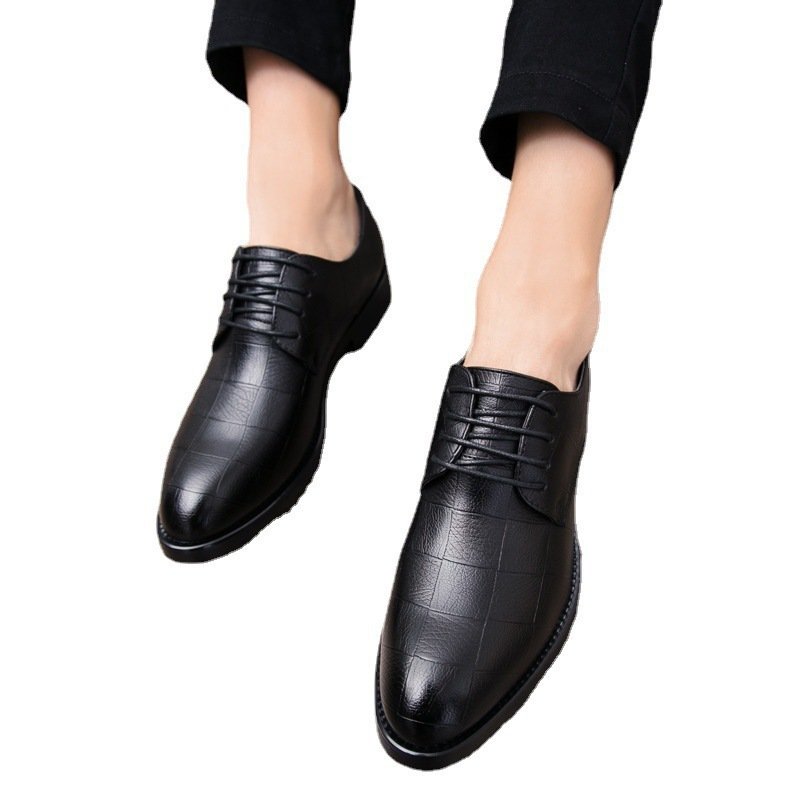 Mens Leather Korean-style Trendy Lace-up Casual Footwear British Business Formal And Leisure Shoes - Image 3