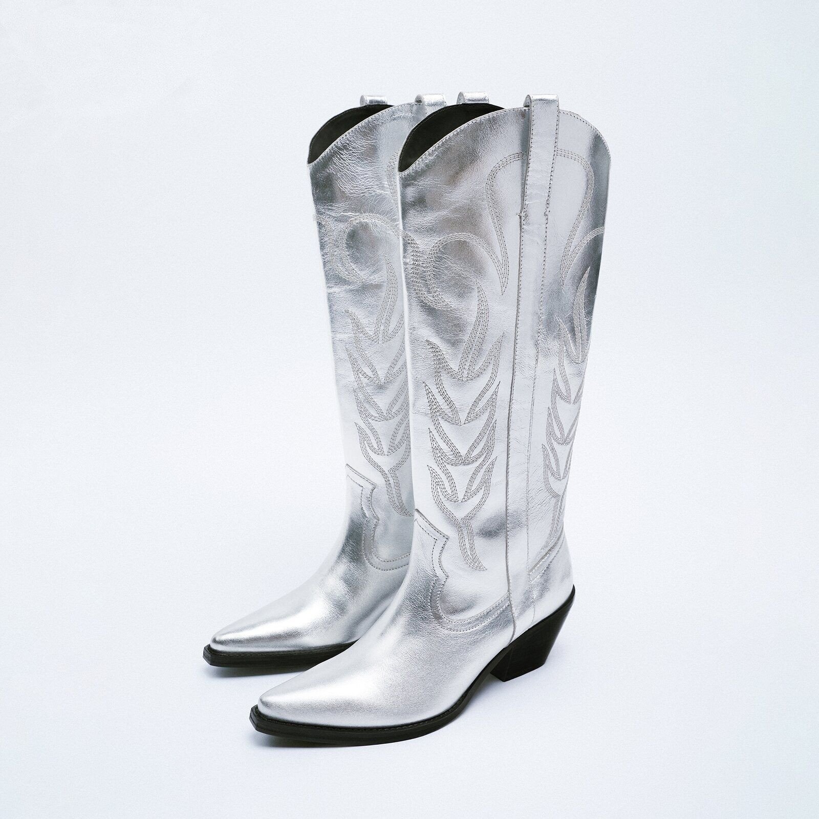 Silver Embroidered Chelsea Boots Autumn And Winter - Image 4