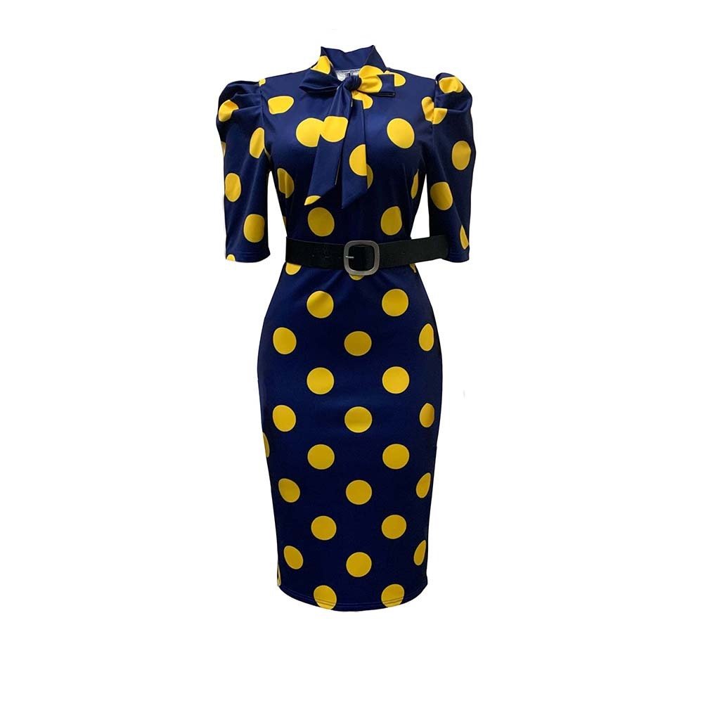 Lace-up Polka Dot Temperament OL Professional Pencil European And American Dress - Image 4