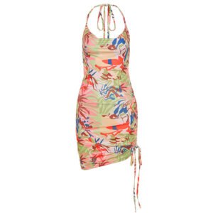 Halter Sleeveless Backless Slim Bag Hip Pleated Dress