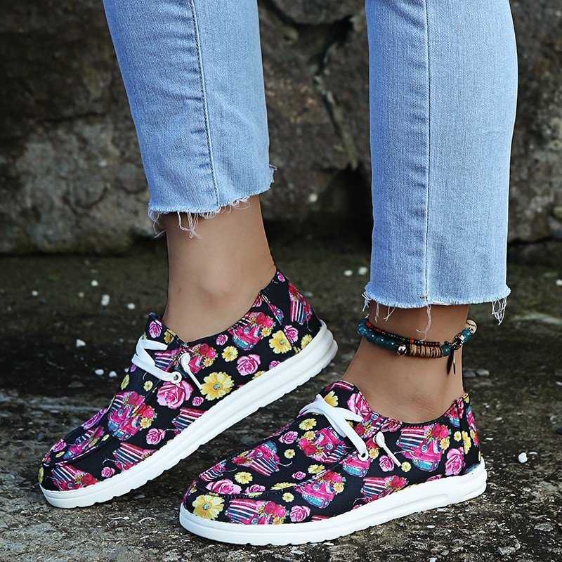 Loafers Women Sunflower Print Flats Casual Canvas Shoes Non-lace Lazy Shoes - Image 9