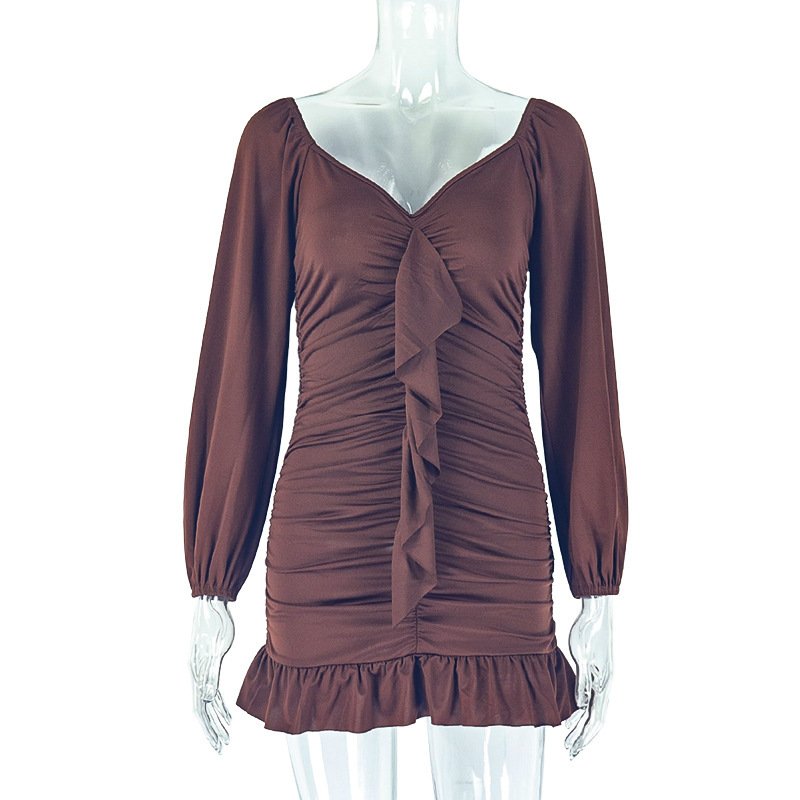 U-neck Backless Long Sleeve Short Dress - Image 6