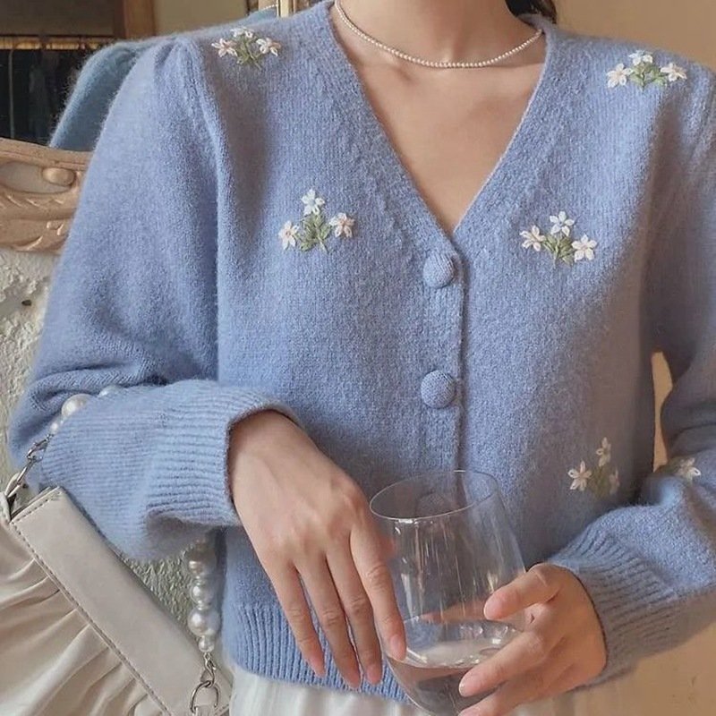 Embroidered Knitted Cardigan Women's Long-sleeved Top - Image 6