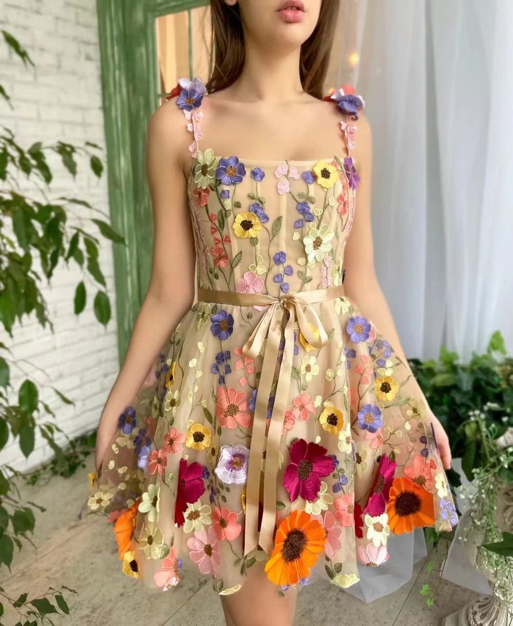 Three-dimensional Flower Embroidery Dress Summer Fashion Sweet A-line Suspender Dresses For Womens Clothing - Image 4