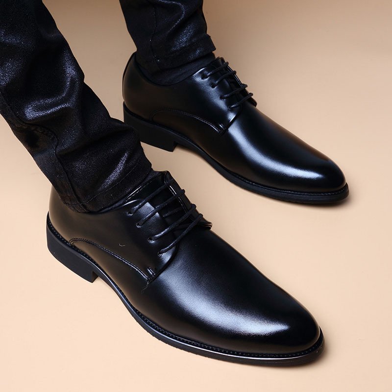 Mens British-style Casual Pointed-toe Lace-up Height-increasing Shoes - Image 3