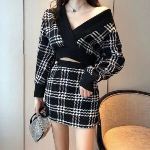 Hepburn Style Fashion Western Knitted Two-piece Suit Skirt