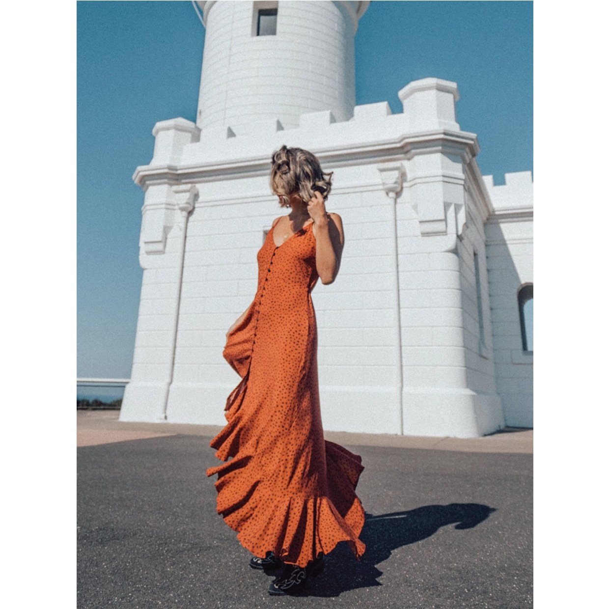 Printed single-breasted sling long dress - Image 2