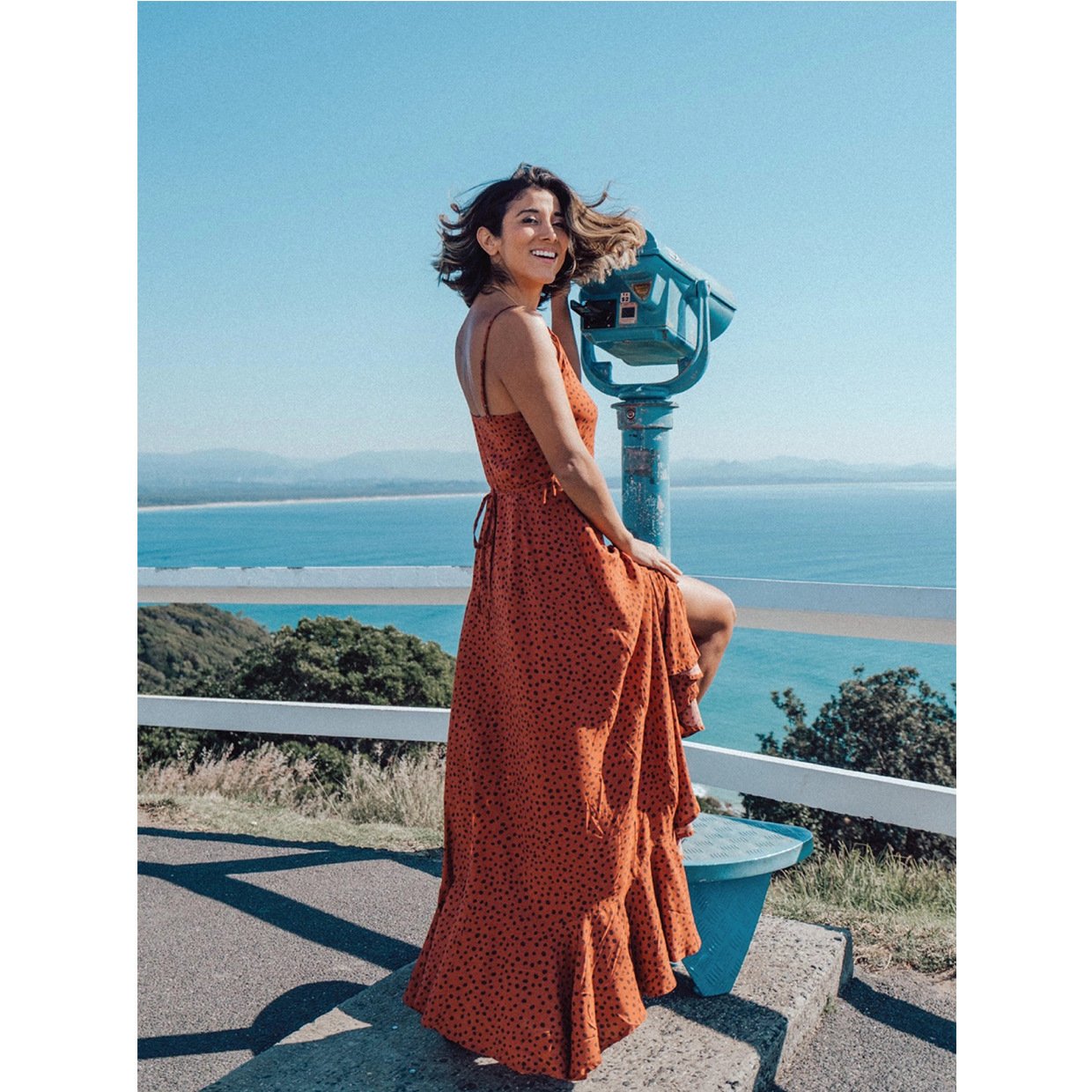 Printed single-breasted sling long dress - Image 5