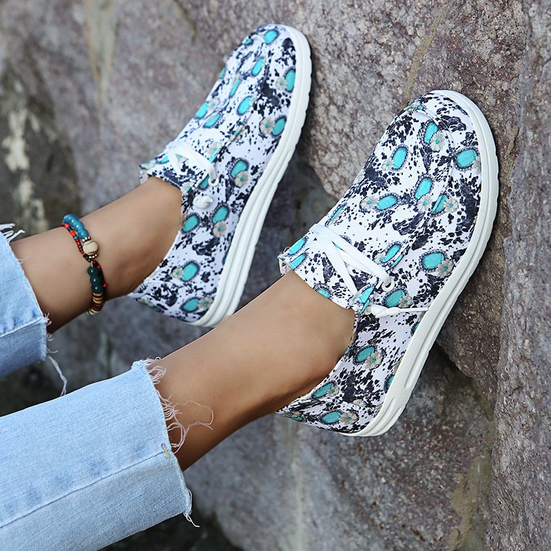 Loafers Women Sunflower Print Flats Casual Canvas Shoes Non-lace Lazy Shoes - Image 2