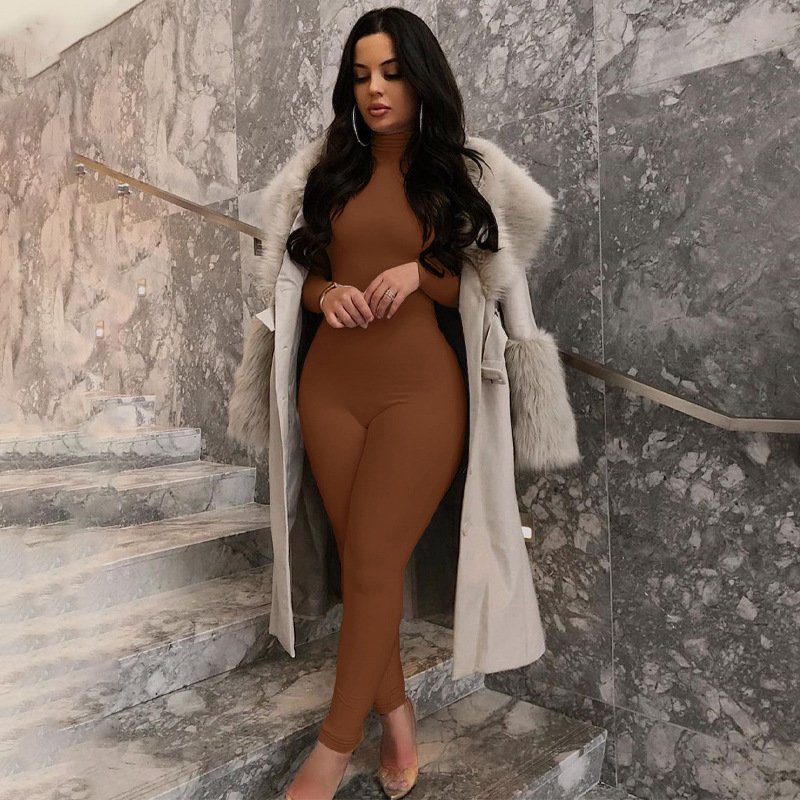 Autumn And Winter Solid Color Tight Long Sleeve Fleece-lined Yoga Jumpsuit - Image 4