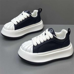 New Autumn Shell Toe Leather Sports Casual Skate Shoes, Versatile Thick Sole Low-top White Sneakers