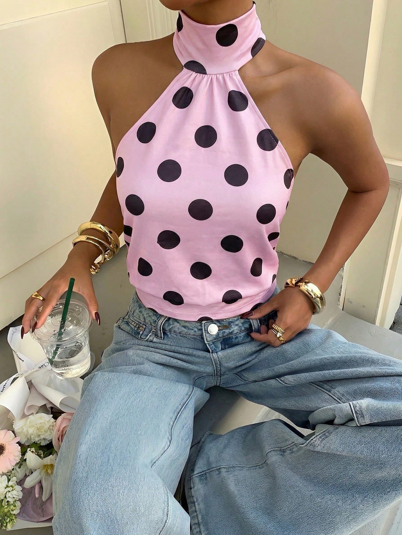 Polka-dot Printed Halterneck Vest For Women - Image 3