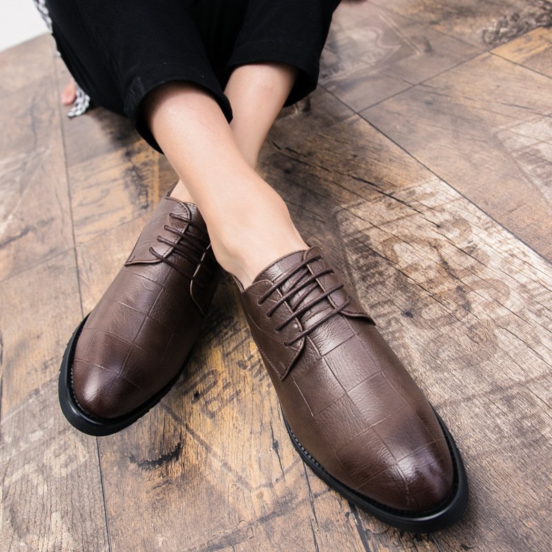 Mens Leather Korean-style Trendy Lace-up Casual Footwear British Business Formal And Leisure Shoes - Image 8