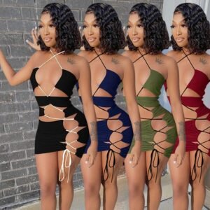 Women's New Products Irregular Drawstring Foreign Trade Women's Dresses