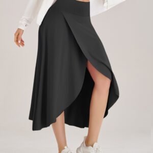 Fashionable Irregular-Slit Solid-Color Skirt For Women