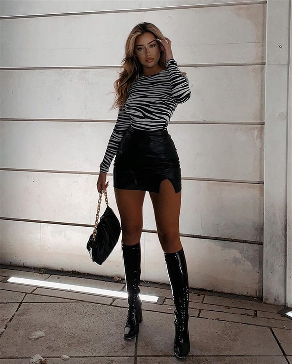 Zipper Black Leather Skirt Women - Image 6