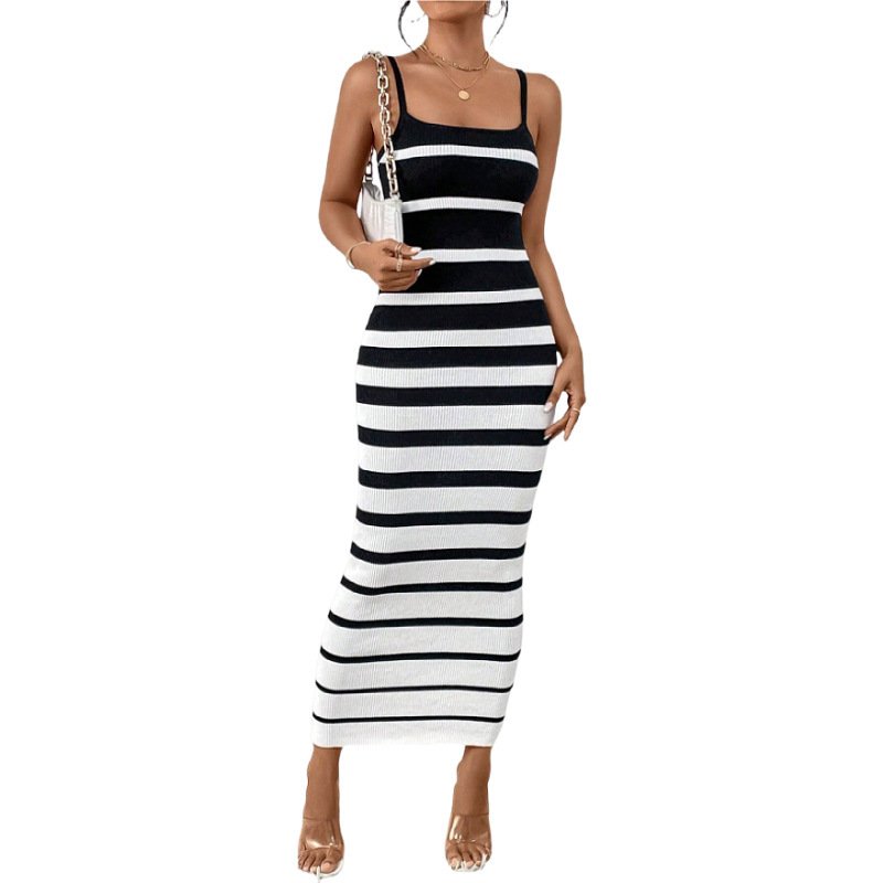 Women's Sexy Hot Girl Striped Spaghetti Straps Hip Dress - Image 2