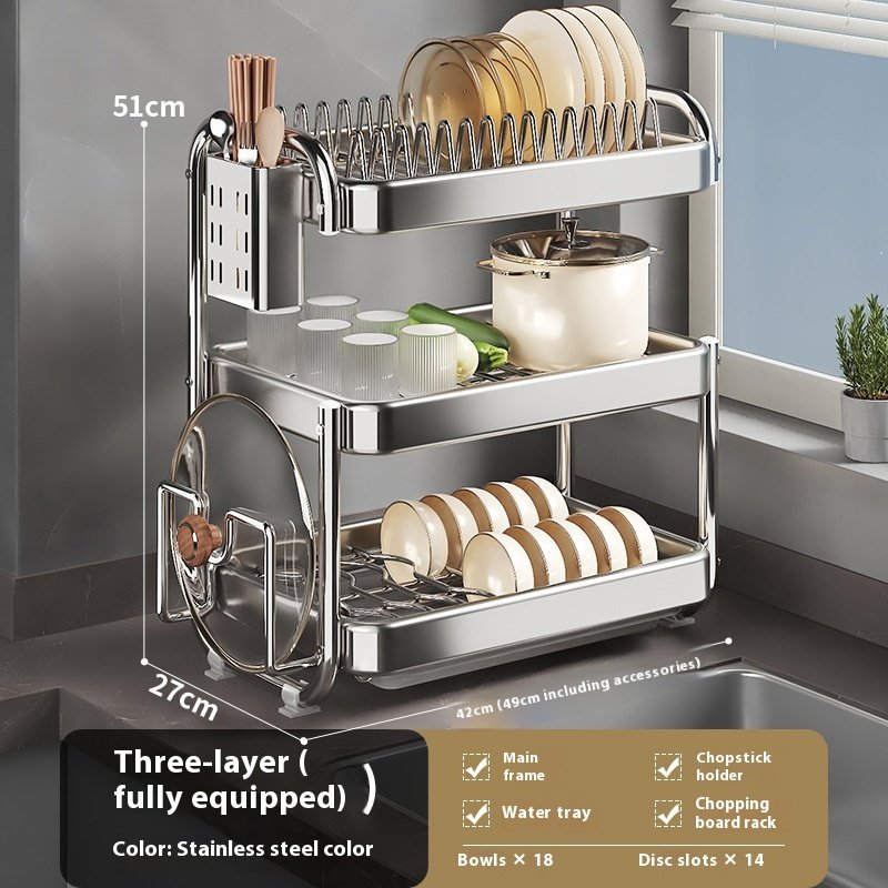 Stainless Steel Dish Storage Rack Draining Plate Rack - Image 2
