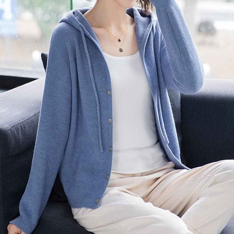 Hooded Sweater Coat Women Long Sleeve Single-breasted Sweaters Clothes - Image 5