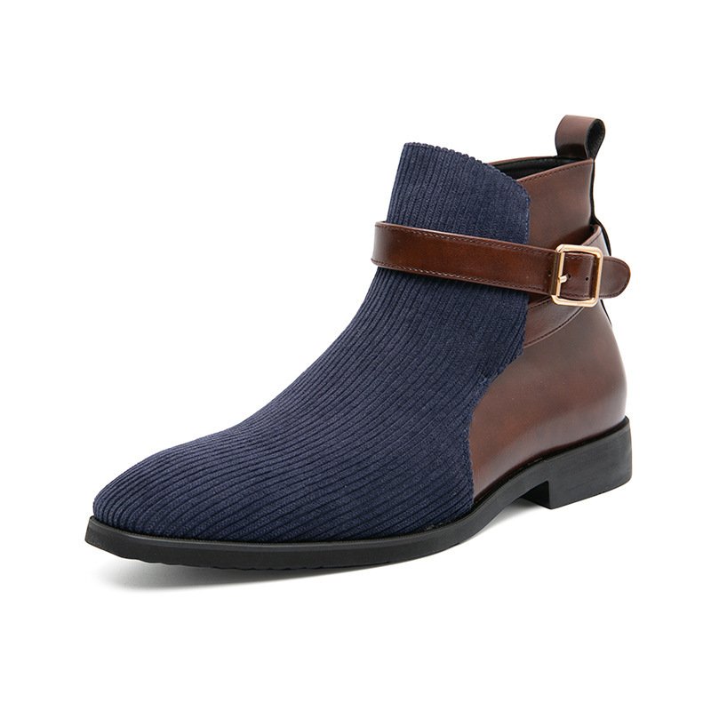 Men's High Top Working Wear Retro Platform British Style Color Block Biker Short Boots - Image 5