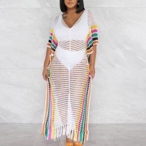 Hand Crochet Knitted Tassel Color Matching Beach Skirt