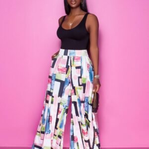 Women's Printed High-waisted Wide-leg Culottes With Letters