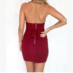 Sexy European and American V-neck tube top zip dress