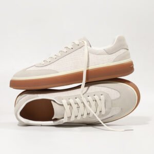 Low-top Casual Shoes With Cowhide And Linen Patchwork