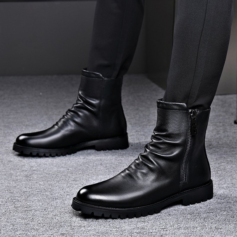 Autumn And Winter British Style Men's Leather Boots High-top Zipper Martin Boots - Image 5