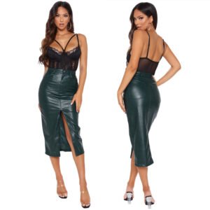 Trim Front Slit Skirt Leather Europe And The United States