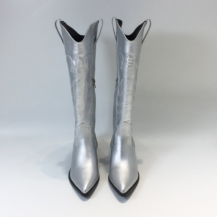 Silver Embroidered Chelsea Boots Autumn And Winter - Image 6