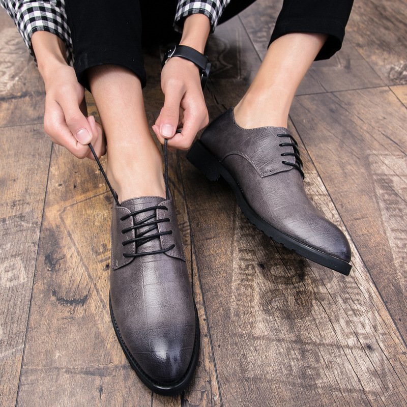 Mens Leather Korean-style Trendy Lace-up Casual Footwear British Business Formal And Leisure Shoes - Image 7