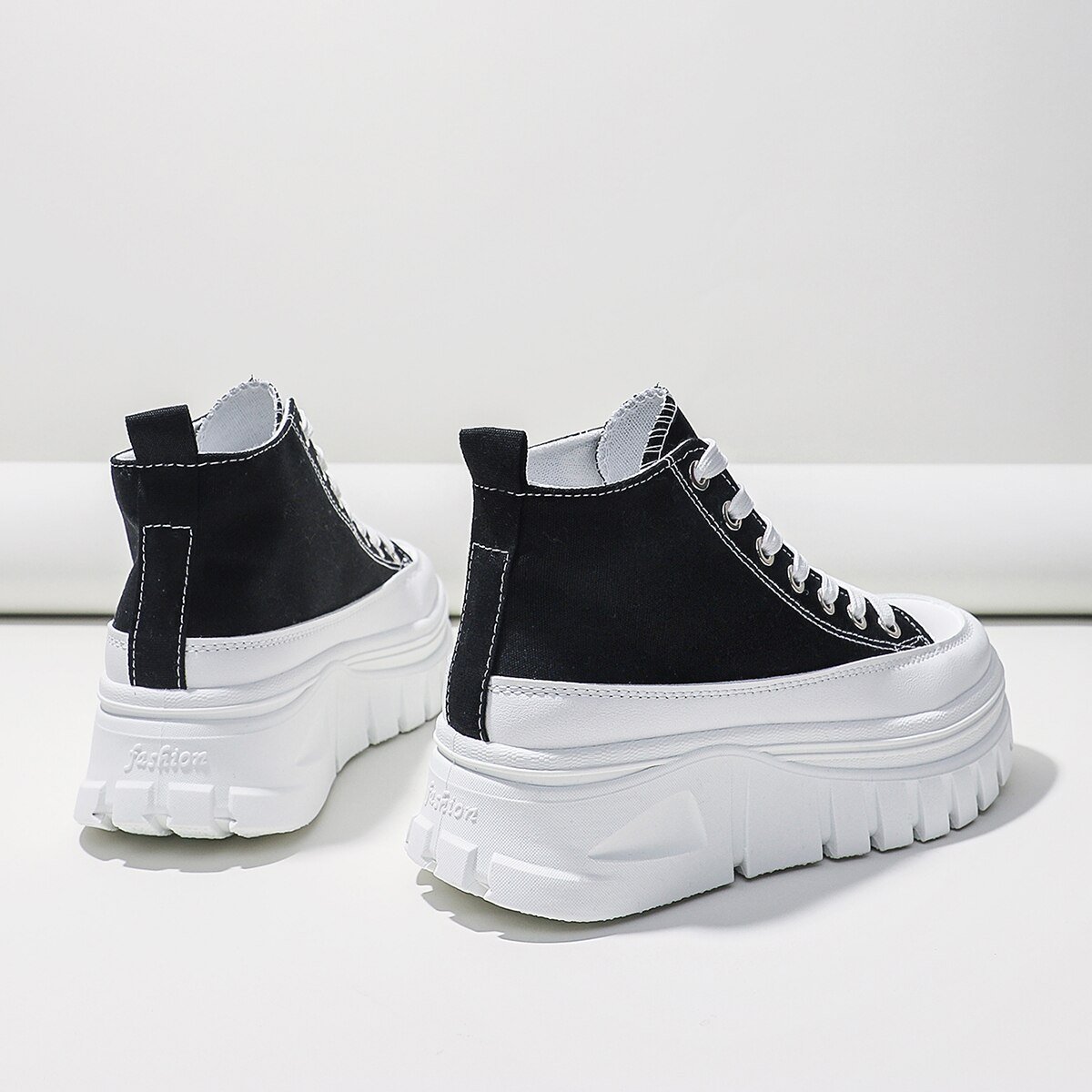 Women Lace-Up Front High Top Flatform Canvas Shoes - Image 8