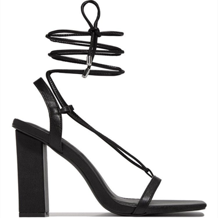 Women Shoes Square Toe Ankle Lace-Up Strappy Sandals Fashion Party Pumps - Image 5