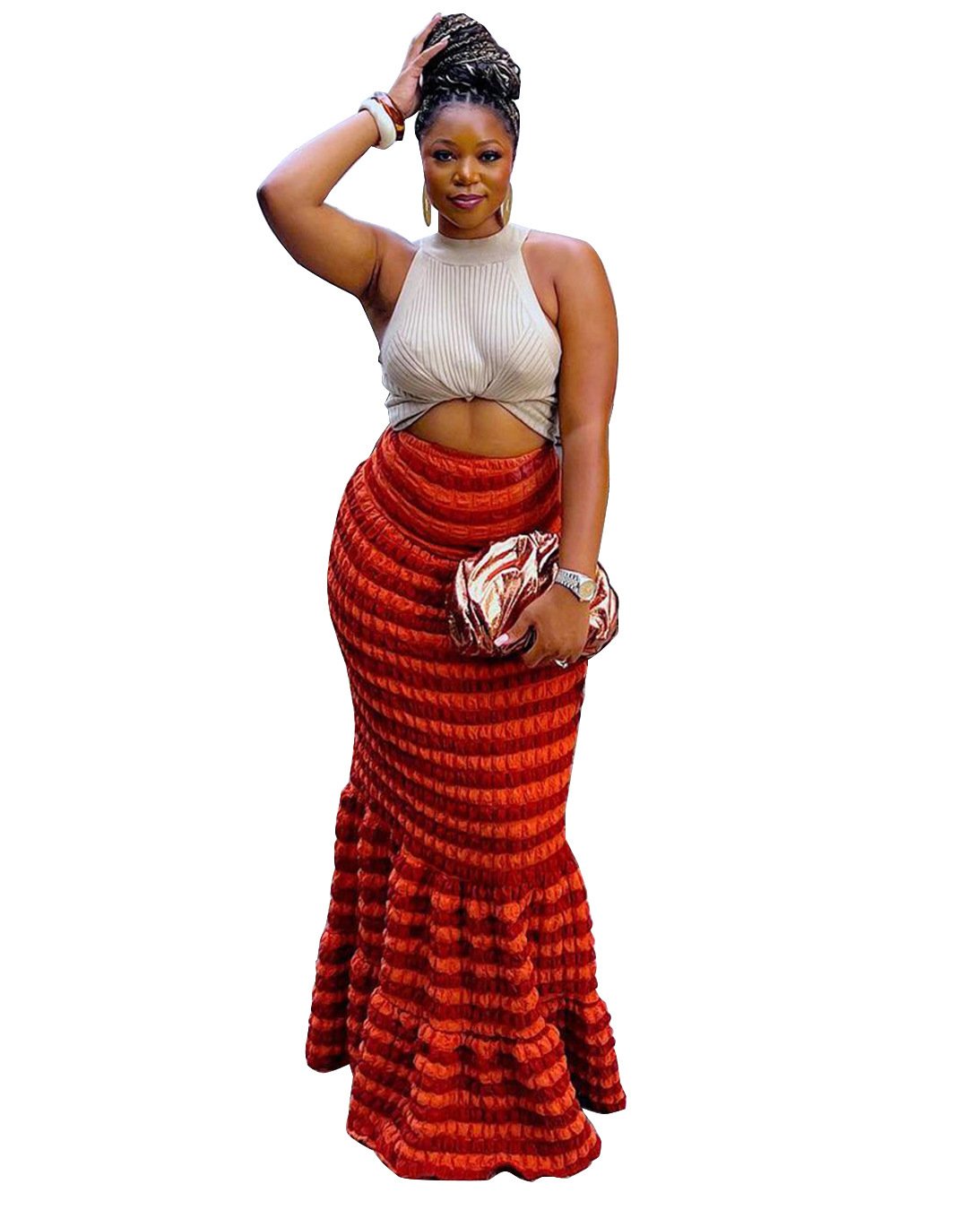 Women's Fashion Two-tone Popcorn High-waisted Skirt - Image 3