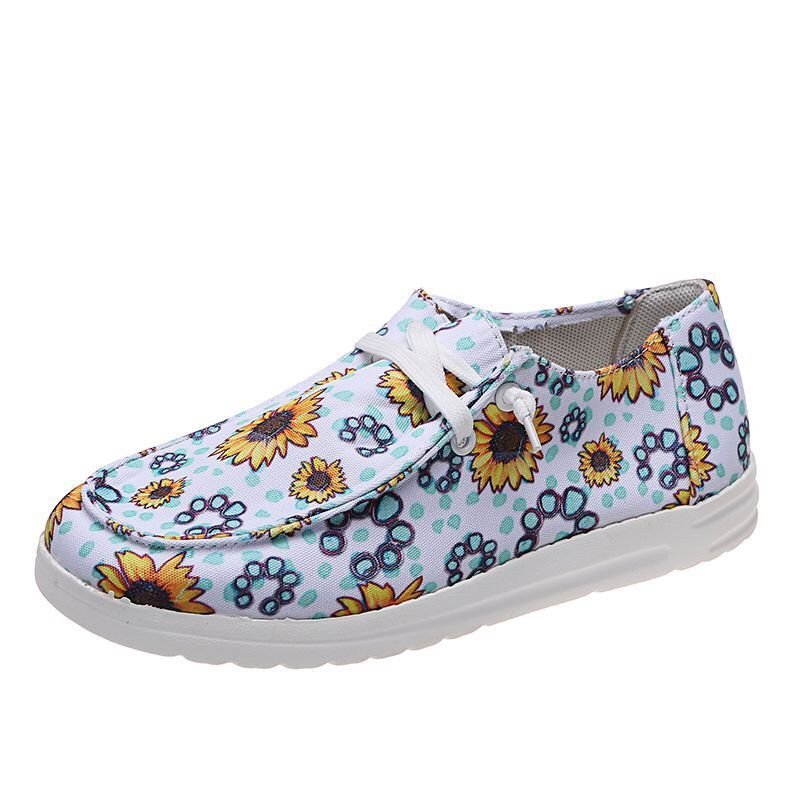 Loafers Women Sunflower Print Flats Casual Canvas Shoes Non-lace Lazy Shoes - Image 6