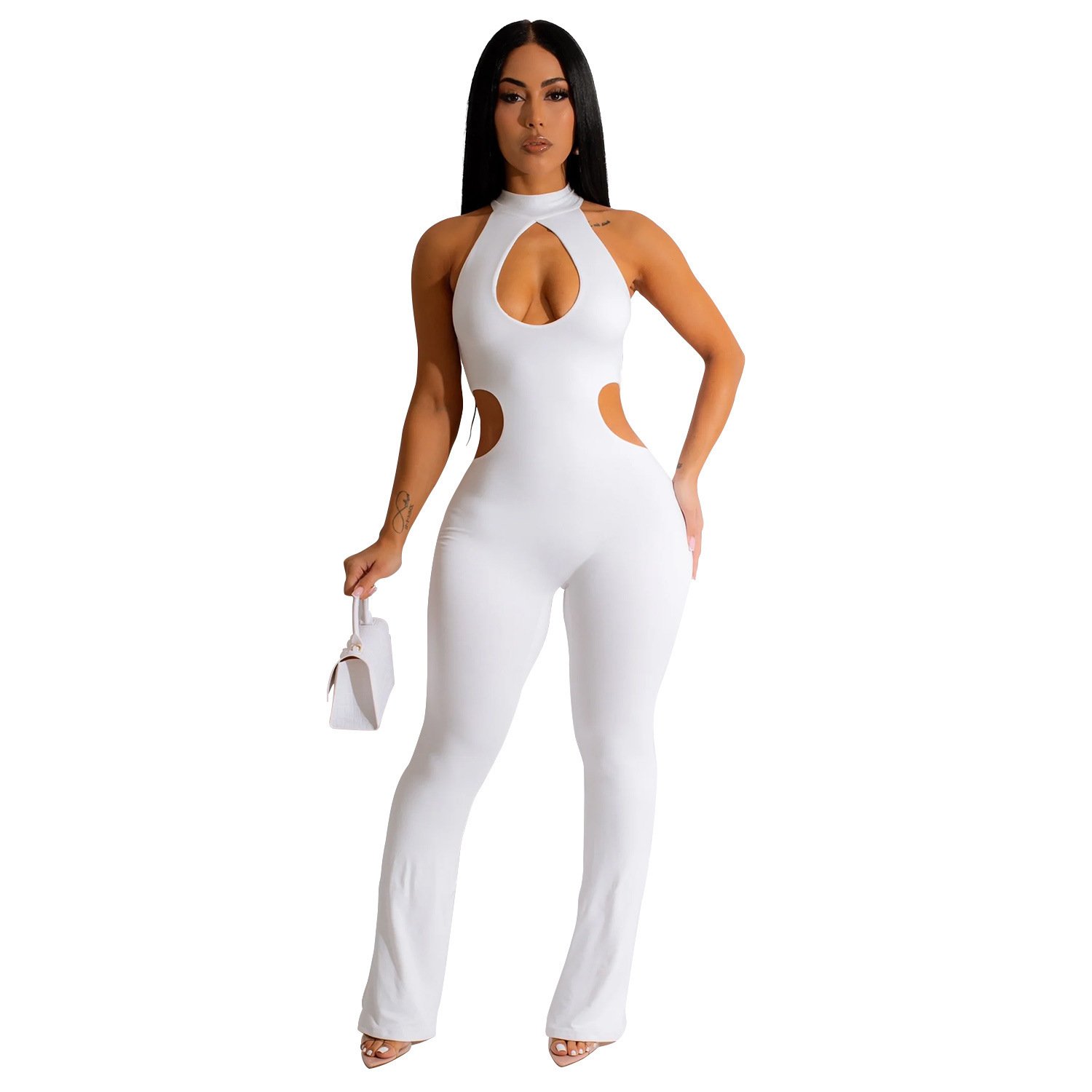 Women's Solid Color Sexy Halter Hollow-out Jumpsuit - Image 7