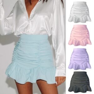 Solid Color Frilly Flounces Zipper Skirt High Fanny Butt Fishtail Skirt