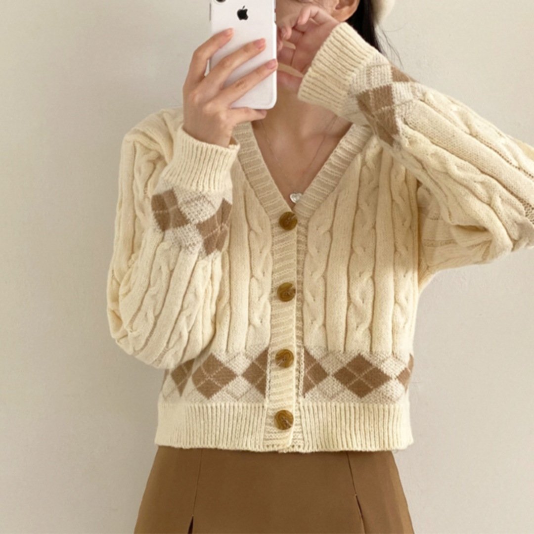 Plaid Hemp Pattern V-neck Single Breasted Cardigan Top