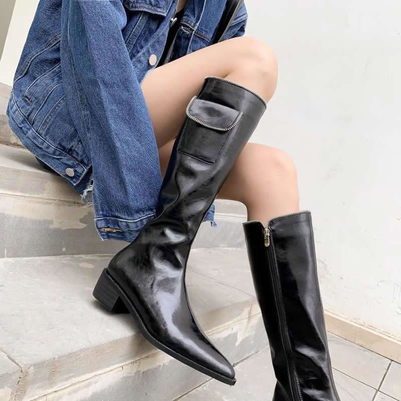 Pointed Retro Mid-heel Mid-tube Thick-heeled Net Red Boots Tide