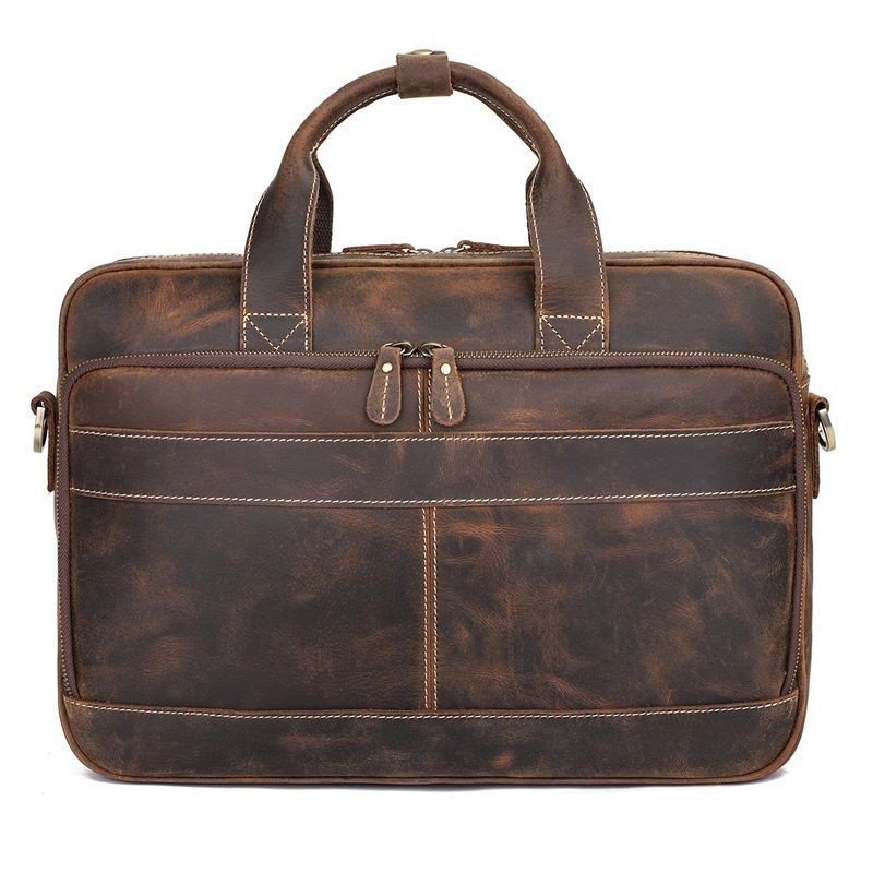 Retro Crazy Horse Leather Multi-Functional Shoulder Briefcase - Image 2