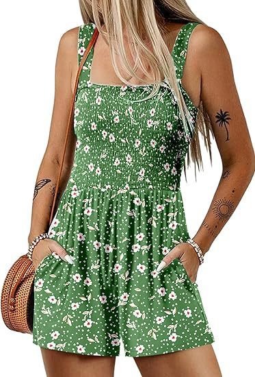 Flower Print Shorts Jumpsuit Summer Fashion Sleeveless Beach Bodysuit - Image 7