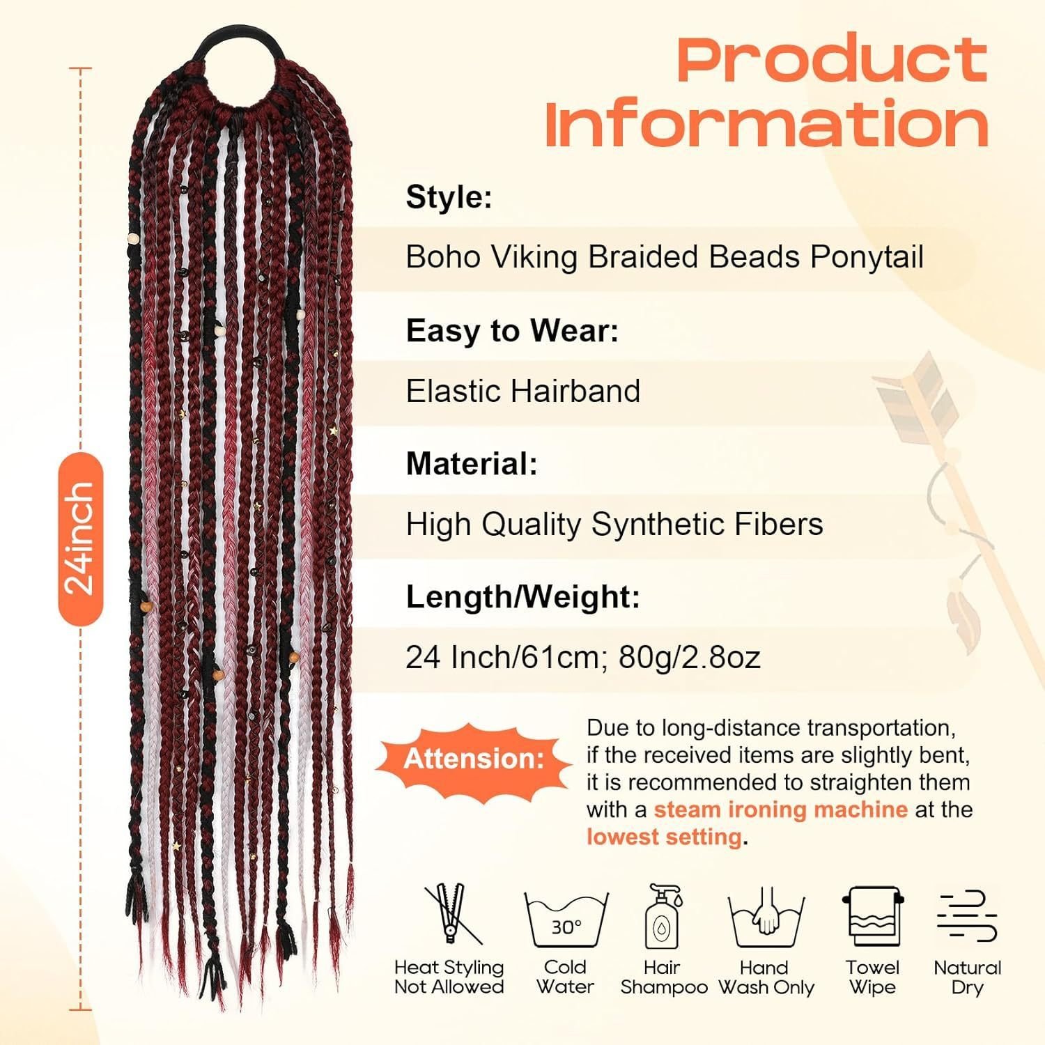 Braided Ponytail Braid Lock Beads Hair Extension - Image 9