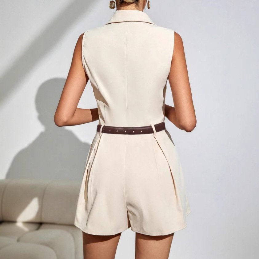 Elegant Commuter Pleated Short-Style Wide-Leg Jumpsuit - Image 2